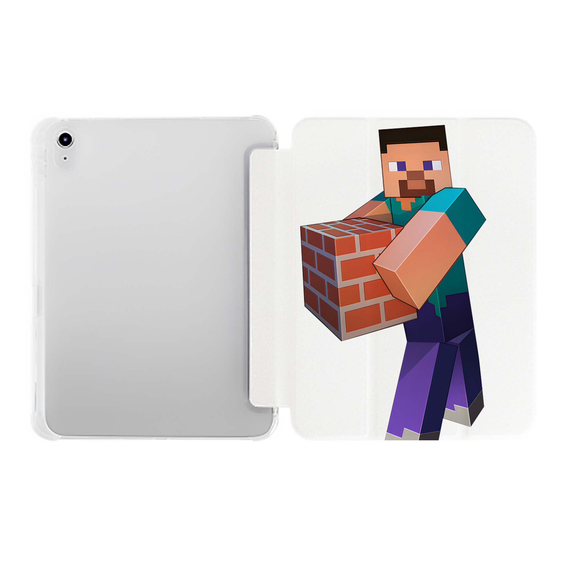 （画像用） マインクラフト ブロックの世界 Minecraft MC Block world IPad ケース ペン収納付き 三つ折りスタンド PUレザー×シリコン 対応機種9.5/10.5/10.9インチ
